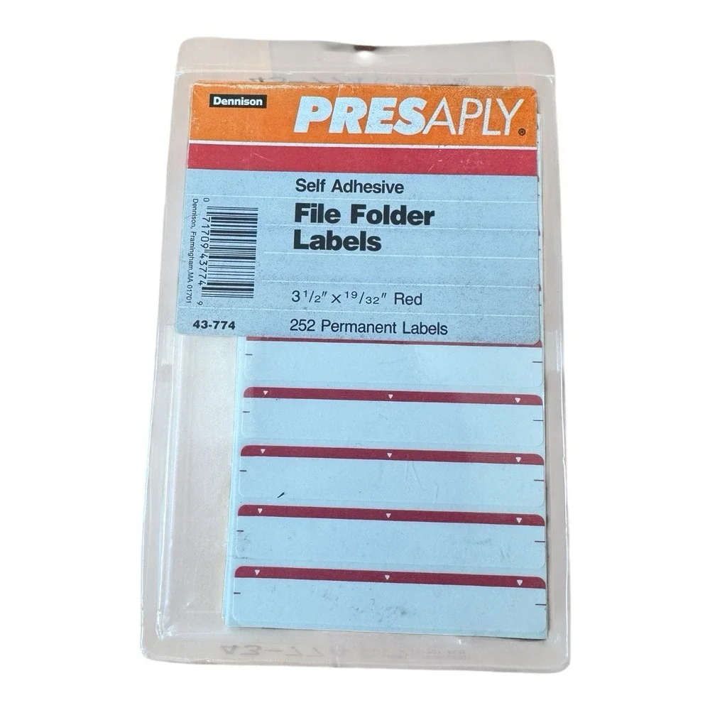 Vintage Dennison PRESAPLY File Folder Labels 43-774 Red 450+ Self Adhesive READ